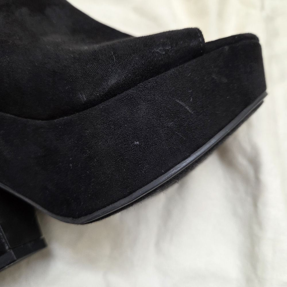 Carlos by Carlos Santana Black Suede Chunky Open Toe Heels | Size 6 | 4” Heel - Picture 12 of 13